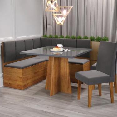 Imagem de Conjunto Canto Alemão com Baú Trento Mesa Quadrada com Vidro 90x90 e 2