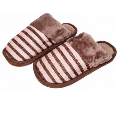 Imagem de Pantufa Masculina Marrom Listrada Peluciada Pai Comfort Inverno Frio A
