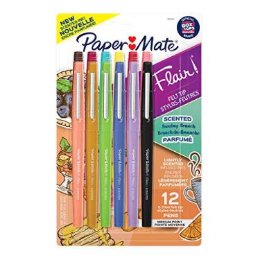 Imagem de Paper Mate Flair, canetas perfumadas com ponta de feltro, diversas fragrâncias e cores, 0,7 mm, 12 unidades