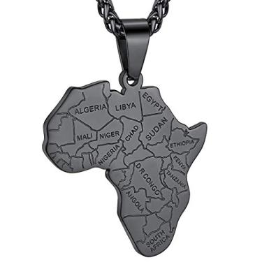 Imagem de Colar com mapa africano de joias GoldChic, mapa tribal/egípcio de Hórus/I Love Africa/África Mapa Hip Hop colar unissex com 55,88 cm + 5 cm, serviço de gravação sem corrente ajustável