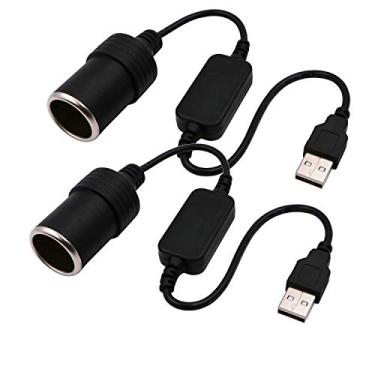 Imagem de Cabo conversor USB A macho para 12 V isqueiro de carro fêmea, pacote com 2