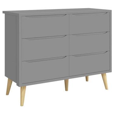 Imagem de Cômoda Infantil 6 Gavetas Retrô Theo Cinza Acetinado com Pés Natural - Reller