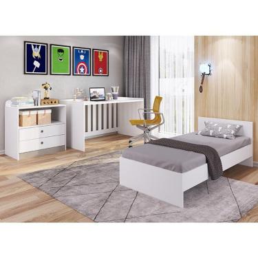 Imagem de Berço Cama Com Cômoda Trocador E Escrivaninha Meu Fofinho - Branco
