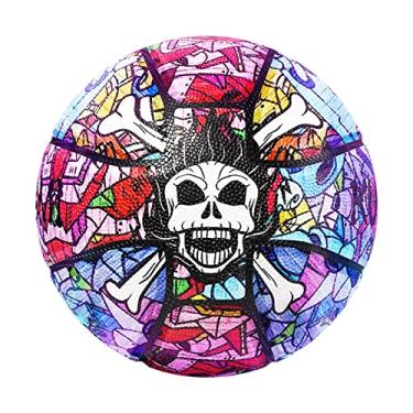 Imagem de Tamanho 7 Basquete de rua personalizado, design de crânio, resistência ao desgaste de couro suave PU, presente de aniversário para competição e treinamento.