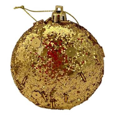 Imagem de Bola Natal Decorada Achatada Dourada Redonda 8cm Ref:2015G Unid - Nata