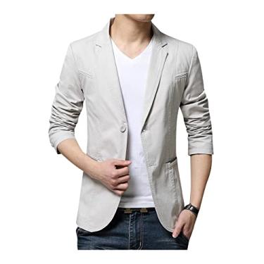 Imagem de Dawwoti Blazer masculino slim fit casual com dois botões e lapela entalhada, paletó separado, Bege, G
