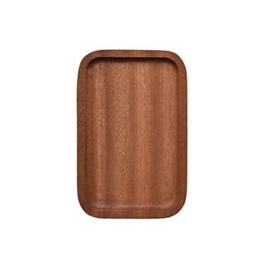 Imagem de Prato de sobremesa redondo de madeira maciça talheres bandeja de madeira japonesa prato de sobremesa de frutas secas, quadrado 20 cm 13 cm