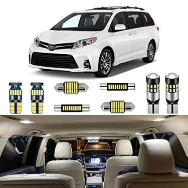 Imagem de Autogine Kit de 15 peças de luzes LED interiores brancas para Toyota Sienna 2011 2012 2013 2014 2015 2016 2017 2018 2019 Super Bright 6000K Pacote de lâmpadas LED + ferramenta de instalação