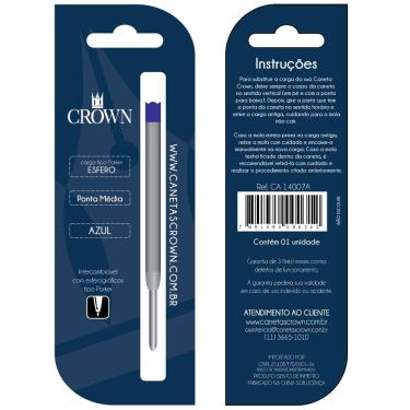 Imagem de Carga Para Caneta Crown Esferográfica Tipo Parker CA14007 - Cor Azul