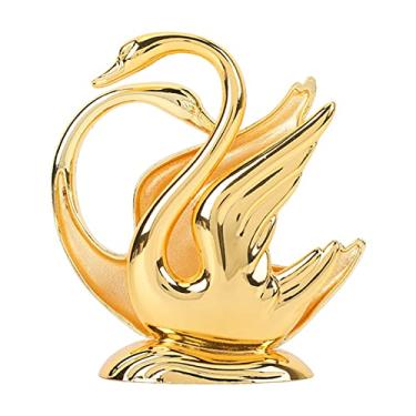 Imagem de Porta-guardanapos vertical de metal, suporte de guardanapo vertical de cisne, design de cisne dourado, design de liga à prova de ferrugem estilo Eleg para guardanapo bar hotel