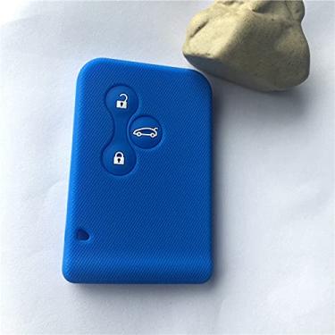 Imagem de CSHU Silicone 3 Botões Smart Car key Holder Car Key Case Capa Chaveiro Ring Key Bag, apto para Renault Clio Megane Grand Scenic, Azul