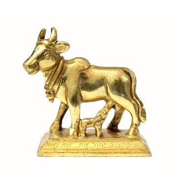 Imagem de StonKraft Hinduísmo Estatueta Sortuda - Nandi Kamdhenu Kamadhenu Sagrado de vaca e panturrilha escultura de latão (6,35 cm)
