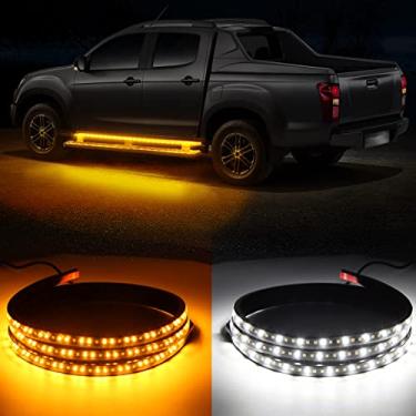 Imagem de OPPBUY 2 peças de luz LED para estribo, 12 V, luz de LED com sequencial âmbar sequencial de seta e luz branca de cortesia, 216 LEDs para estribo de corrida para caminhões, carros, veículos