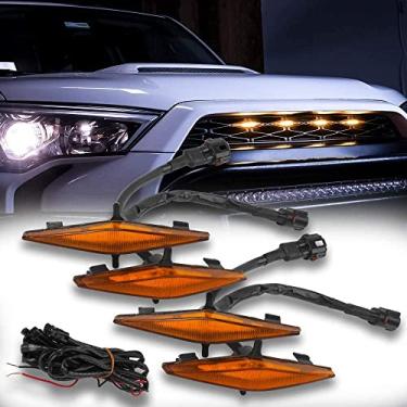 Imagem de MAXHAWK Kit de luz de grade de LED compatível com Toyota 4Runner TRD Pro Grille SR5 ~ 4 peças âmbar LED Running Light ~ Adaptador fusível ~ Fiação de fiação limitada off-road