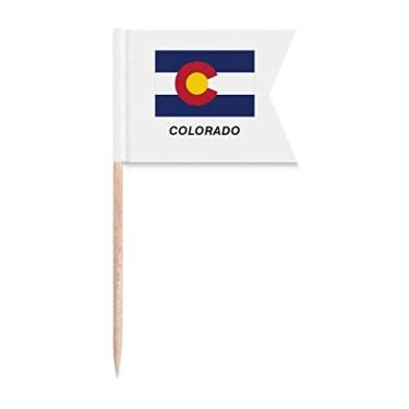 Imagem de Bandeira do estado americano com perfil de palito de dente do Colorado para marcação de etiquetas para bolo de festa, prato de queijo