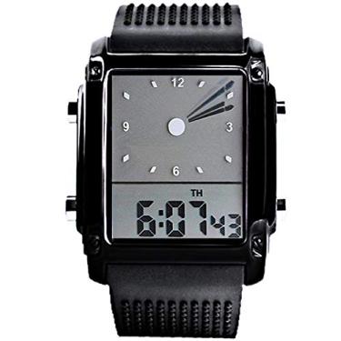 Imagem de Carlien 0814 Relógio de pulso esportivo com fita de silicone analógica digital com luz de LED e ponteiro preto