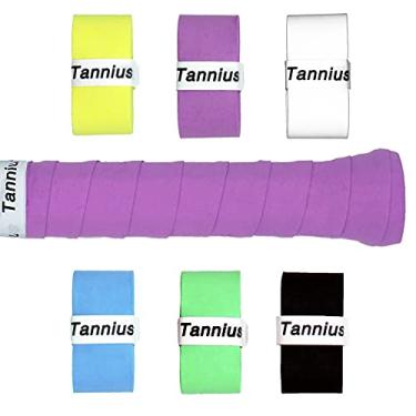 Imagem de Tannius Fita de aderência de raquete de tênis, pacote com 6 pegas de tênis tacky, absorção e aperto de raquete de tênis aprimorado (pacote com 6 cores mistas)
