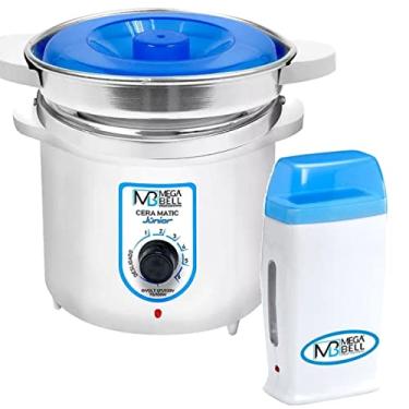 Imagem de Kit Depilação Termocera 400gr Com Refil Branca Com Azul + Aquecedor de Cera Roll-on Azul Mega Bell