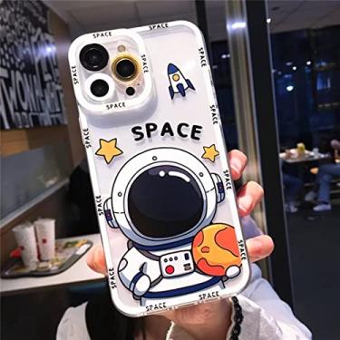 Imagem de MOESOE Capa compatível com iPhone 12, capa de telefone transparente de planeta de astronauta fofa para meninas e mulheres, capa fofa criativa de TPU (poliuretano termoplástico) macio à prova de choque - branca