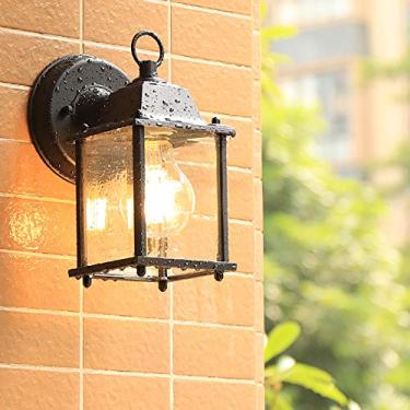 Imagem de Lanterna de vidro arandela luz vintage ao ar livre à prova dwaterproof água lâmpada de parede à prova de ferrugem decoração externa alumínio metal lanterna de parede para corredor villa pátio jardim