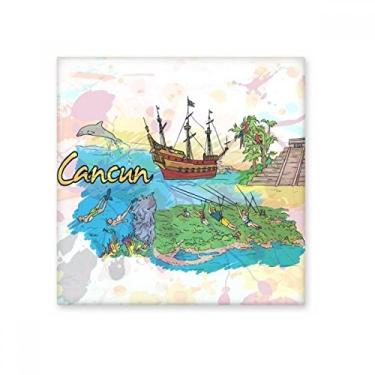Imagem de Cidade Cancun Ilha do México Templo Maia Aquarela Cerâmica Bisque Azulejos Decoração de Banheiro Pisos de Cerâmica para Cozinha