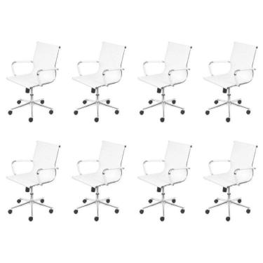 Imagem de Conjunto 8 Cadeiras para Escritório Diretor com Rodízios Esteirinha Baixa OR Design Branco