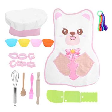 Imagem de Conjunto de utensílios de cozinha, conjunto de cozinha e assar, kit de dramatização, conjunto de avental para crianças e meninas de 3 anos (avental de cozinha infantil)