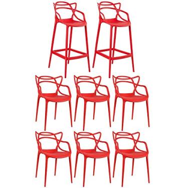 Imagem de Loft7, Kit 6 cadeiras + 2 banquetas altas Masters Allegra Vermelho
