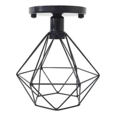 Imagem de Lustre De Teto Industrial Plafon Retrô Aramado Diamante Preto