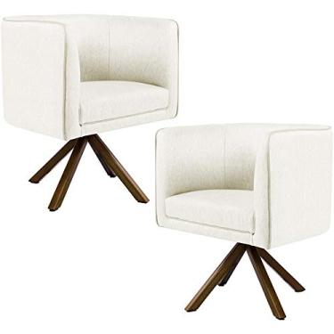 Imagem de Kit 02 Poltronas Decorativa Base Giratória de Madeira Betina D02 Veludo Bege C-309 - Lyam Decor