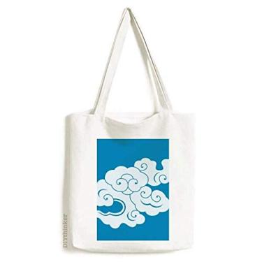 Imagem de Bolsa sacola de lona com estampa de nuvem branca bolsa de compras casual