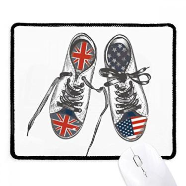 Imagem de Sapatos de lona com estampa de bandeira dos EUA Reino Unido Mousepad com borda costurada Tapete de borracha para jogos