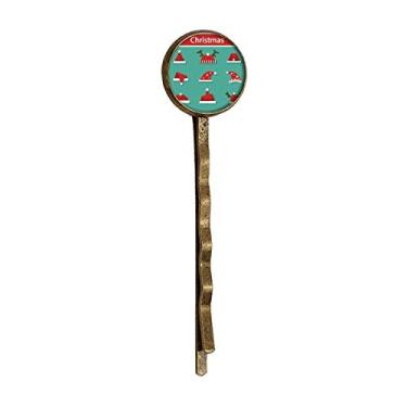 Imagem de Boné colorido Merry Christmas Ilustração retrô Metal Hair Bobby Pin Headwear