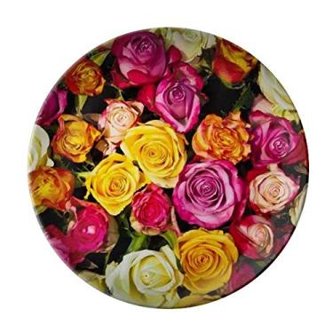 Imagem de Prato decorativo de porcelana salver vermelho rosa laranja rosas brancas prato de jantar