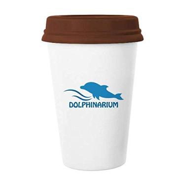 Imagem de Caneca com estampa de golfinho de natação azul oceano copo de cerâmica copo tampa