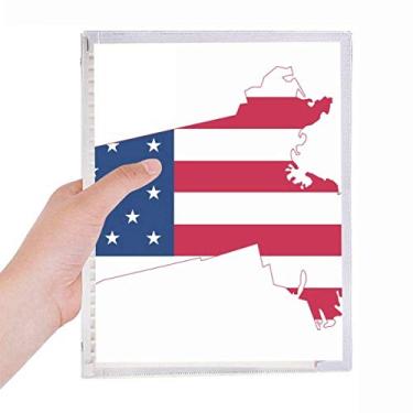 Imagem de Massachusetts Mapa dos EUA Listras Bandeira Caderno Folhas Soltas Diário Recarregável Papelaria