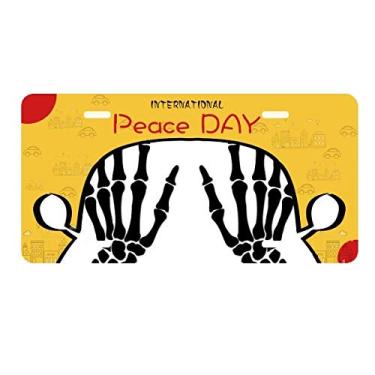 Imagem de DIYthinker Placa de licença esqueleto osso humano mão preta padrão placa etiqueta decoração carro dia da paz