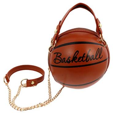Imagem de Bolsa tiracolo Valicclud redonda em forma de basquete, bolsa de ombro circular para mulheres, Brown 1, One Size