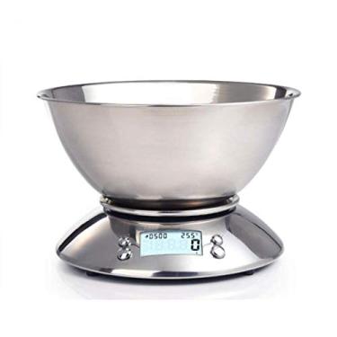 Imagem de balanças de cozinha digitais, balanças de cozinha digitais de alimentos pesando em aço inoxidável com tigela removível, função de tara, display LCD, sensor de temperatura, 5kg / 1g