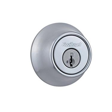 Imagem de Kwikset Fechadura de fechadura 660, porta de entrada frontal com chave externa cromada acetinada, resistente a picaretas, segurança SmartKey Rekey, parafuso morto de cilindro único