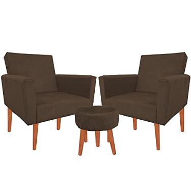Imagem de Kit 02 Poltrona Decorativa Nina + Puff Marrom