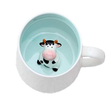 Imagem de ZaH Caneca de café com desenho animado animal copo de cerâmica presente de aniversário para crianças, meninos, meninas, vaca