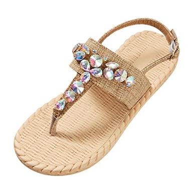 Imagem de Sandálias para mulheres meninas sandálias slip on plana respirável laço aberto praia tecido chinelos sapatos (prata, 37)