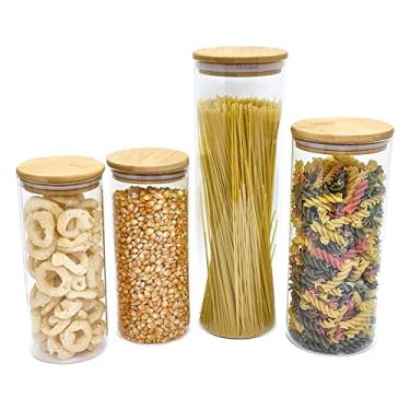 Imagem de Potes De Vidro P/Mantimentos C/Tampa Bambu Oikos - 4 Pçs