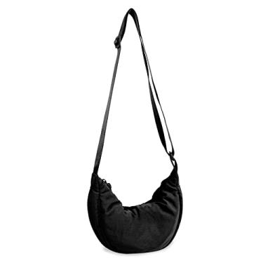 Imagem de Bolsa tiracolo de nylon, crescente, bolsas masculinas e femininas modernas, bolsa transversal pequena, estilo Hobo, Preto, Small