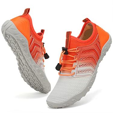 Imagem de WateLves Water Shoes – Meias aquáticas de secagem rápida para piscina, surfe, ioga, hidroginástica, Cinza dégradé laranja, 5 Women/3.5 Men