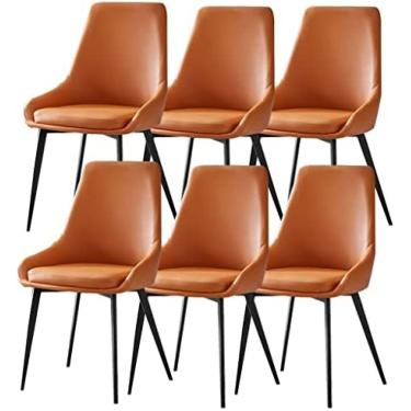 Imagem de Conjunto De 6 Cadeiras De Jantar, Cadeira Lateral De Couro PU À Prova D'água Com Pernas De Metal De Aço Carbono Para Restaurantes Comerciais Domésticos,Laranja,Remarkable88