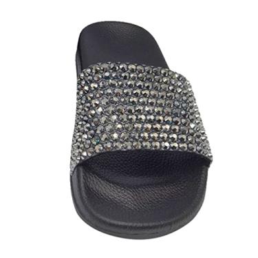 Imagem de Sandálias femininas deslizantes elegantes com suporte de arco sapatos de plástico chinelos femininos para slides de diamante colorido (preto, 37)