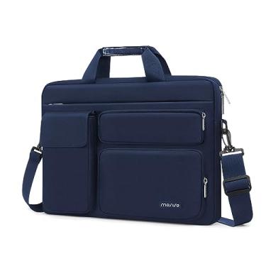 Imagem de MOSISO Bolsa carteiro de ombro para laptop, compatível com MacBook Air/Pro, notebook de 13 a 13,3 polegadas, com 2 levantadas, 1 aba e 1 bolso horizontal, em azul, para adultos unissex