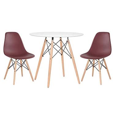 Imagem de Loft7, KIT - Mesa redonda Eames 80 cm branco + 2 cadeiras Eiffel DSW marrom